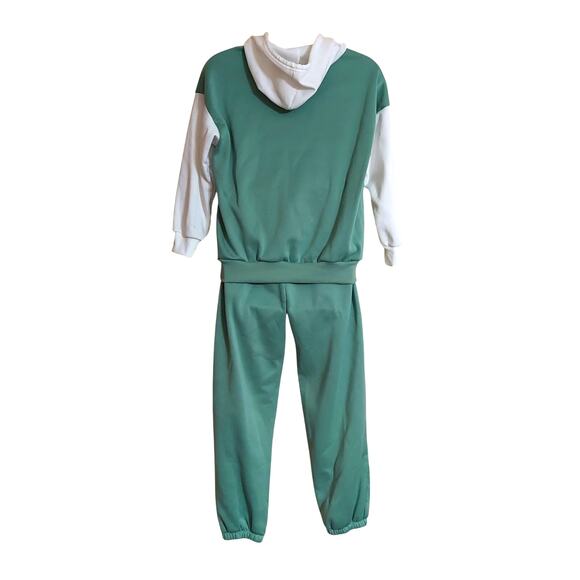 Women's Green and White Fleece Lined Hoodie and Sweatpant Set - Picture 2 of 4